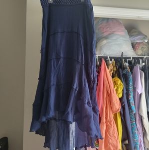 Navy Tiered Ruffled HI Low Maxi Skirt